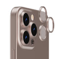 OptiRings - Apple iPhone 16 Pro, iPhone 16 Pro Max Camera Lens Protector - Beige Titanium, Right Angled Close Up View of Camera Lens Protector apply to the Phone