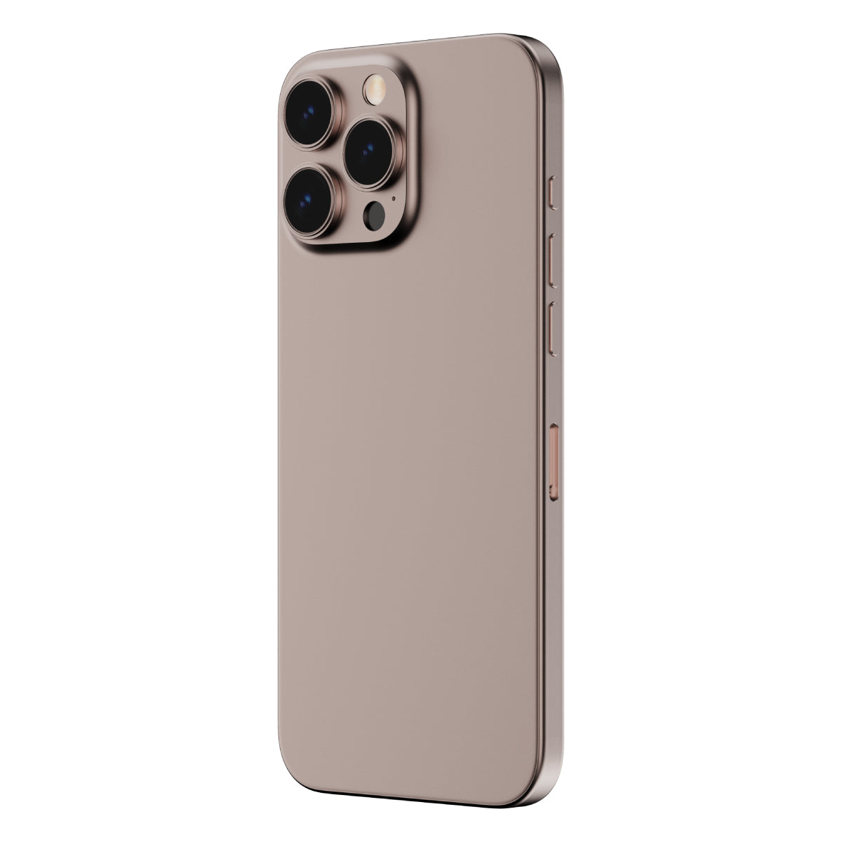 OptiRings - Apple iPhone 16 Pro, iPhone 16 Pro Max Camera Lens Protector - Beige Titanium, Left Angled Zoom Out View of Camera Lens Protector applied to the Phone