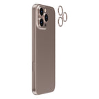 OptiRings - Apple iPhone 16 Pro, iPhone 16 Pro Max Camera Lens Protector - Beige Titanium, Right Angled Zoom Out View of Camera Lens Protector applied to the Phone