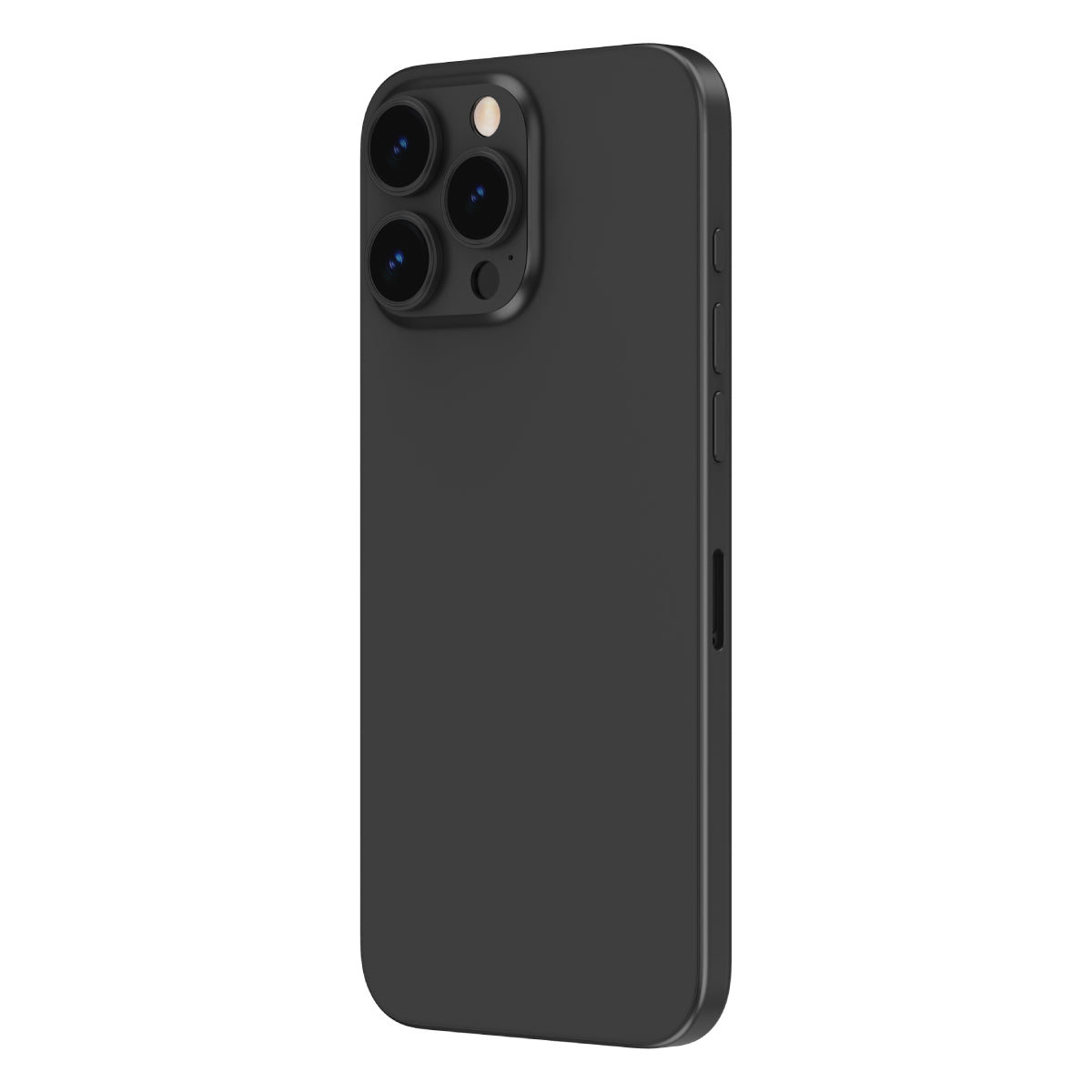 OptiRings - Apple iPhone 16 Pro, iPhone 16 Pro Max Camera Lens Protector - Black Titanium, Left Angled Zoom Out View of Camera Lens Protector applied to the Phone