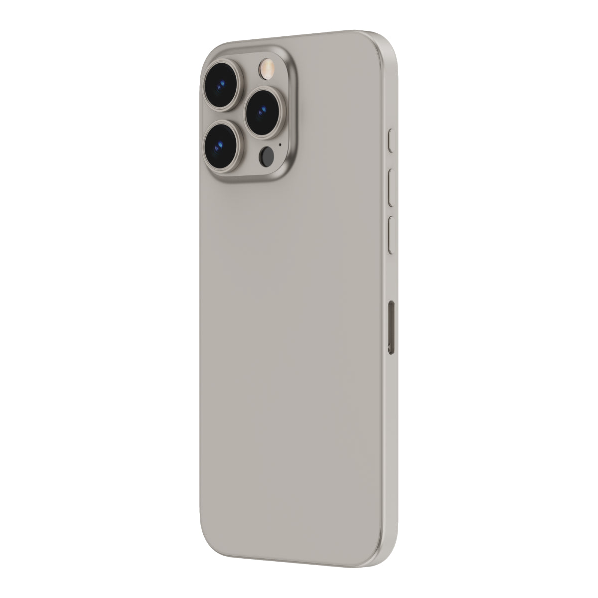 OptiRings - Apple iPhone 16 Pro, iPhone 16 Pro Max Camera Lens Protector - Natural Titanium, Left Angled Zoom Out View of Camera Lens Protector applied to the Phone