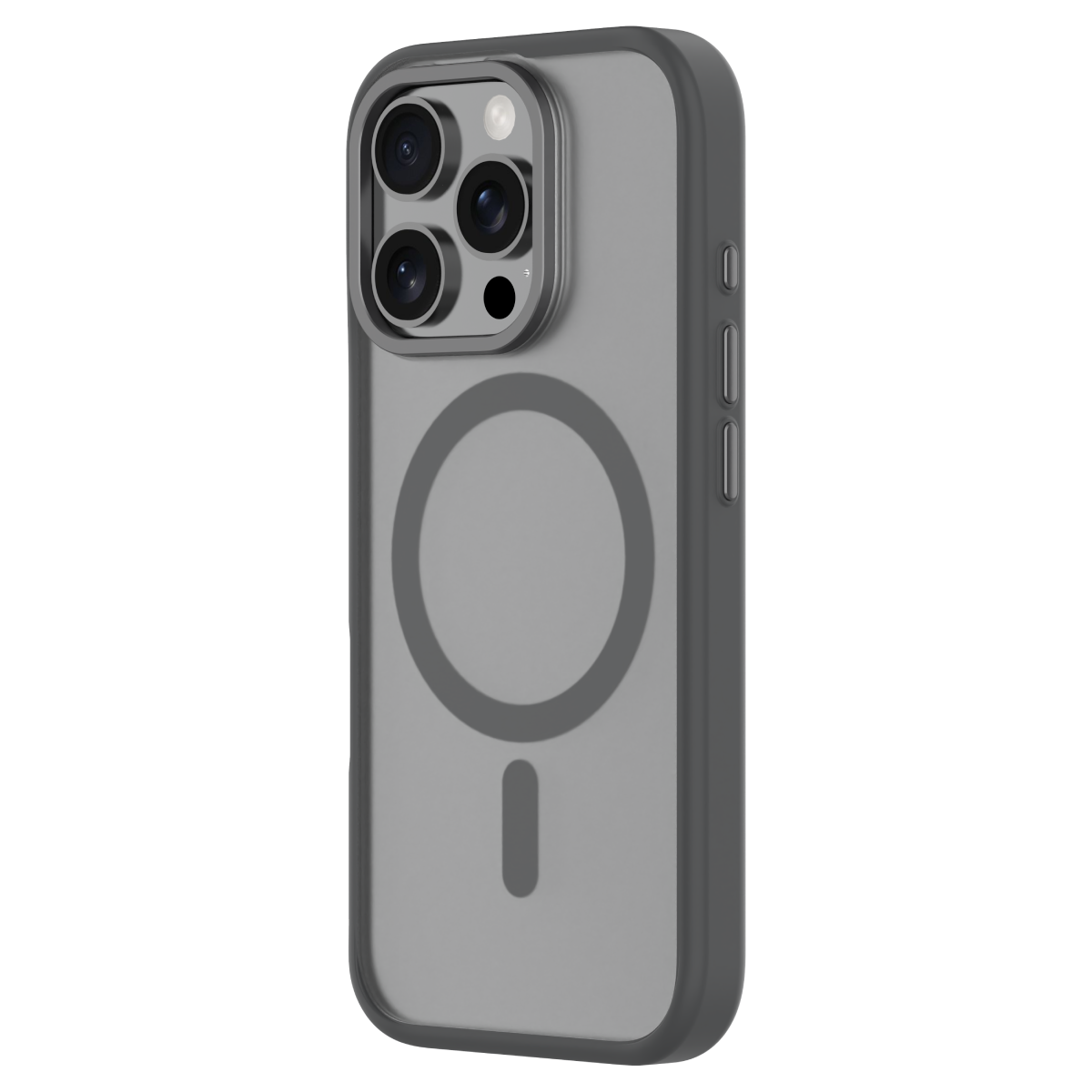 Hybrid Soft  + Snap - Apple iPhone 16 Pro Case MagSafe Compatible - Clear Black Titanium, Angled Rear View Frosted  Back with Phone