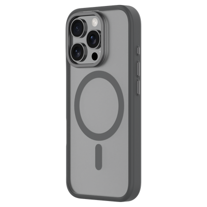 Hybrid Soft  + Snap - Apple iPhone 16 Pro Case MagSafe Compatible - Clear Black Titanium, Angled Rear View Frosted  Back with Phone