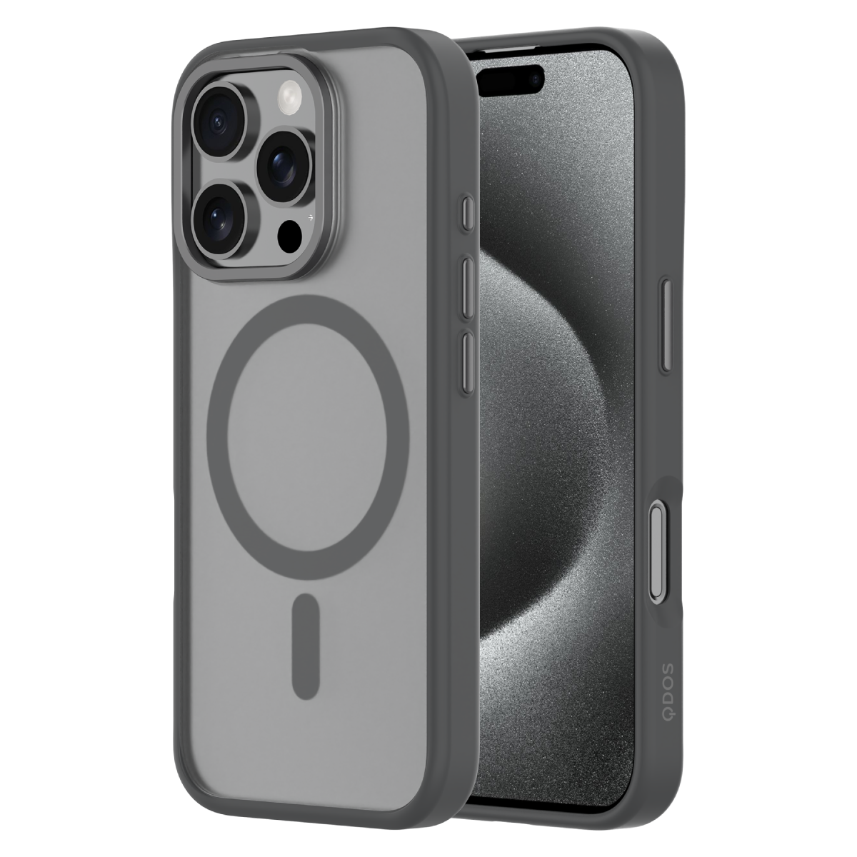 Hybrid Soft  + Snap - Apple iPhone 16 Pro Case MagSafe Compatible - Clear Black Titanium, Side and Back View with Screen Display