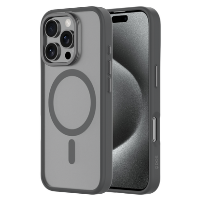 Hybrid Soft  + Snap - Apple iPhone 16 Pro Case MagSafe Compatible - Clear Black Titanium, Side and Back View with Screen Display