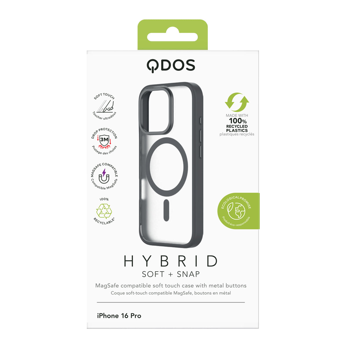 Hybrid Soft  + Snap - Apple iPhone 16 Pro Case MagSafe Compatible - Clear Black Titanium, showcasing product packaging in white