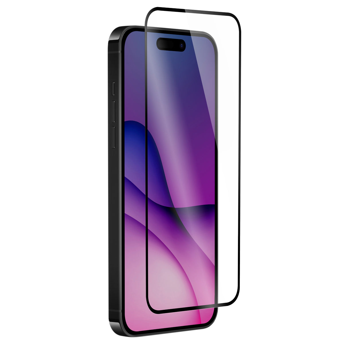 OptiGuard Eco Glass Plus - Apple iPhone 16 Pro Screen Protector - Clear with Black Frame, Right Angled Front View with Screen Protector applied on the Display of the Phone