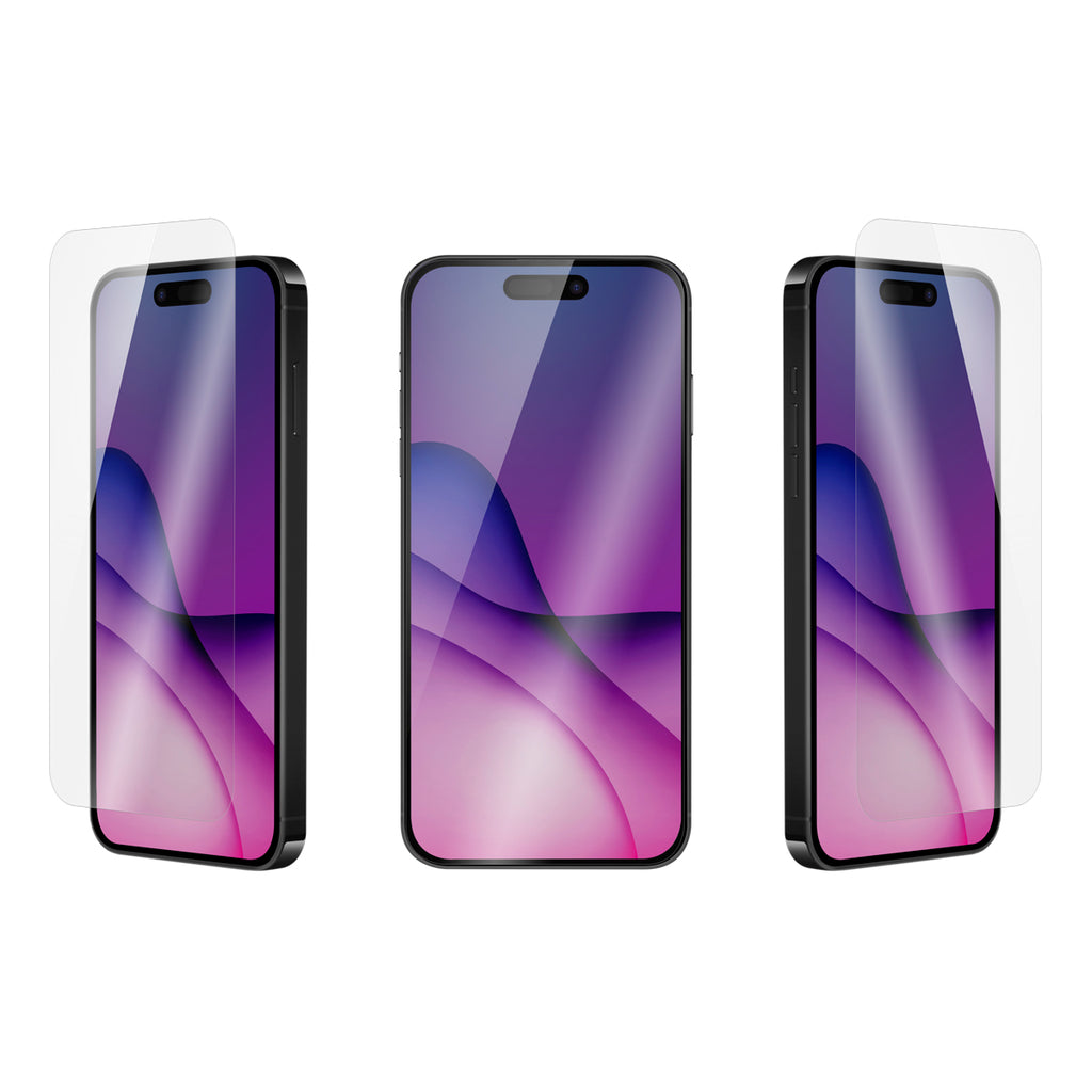 OptiGuard Eco Glass - Apple iPhone 16 Pro Screen Protector - Clear, Different Angled View with Screen Protector applied on the Display of the Phone