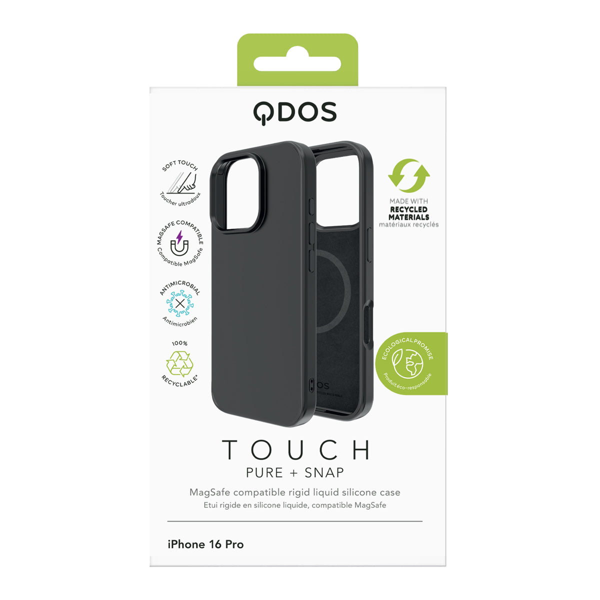 Touch Pure + Snap - Apple iPhone 16 Pro Case MagSafe Compatible - Black Titanium, showcasing product packaging in white