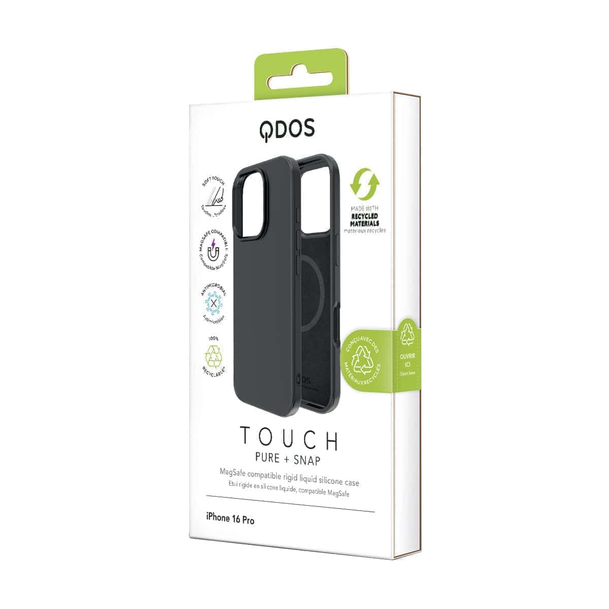 Touch Pure + Snap - Apple iPhone 16 Pro Case MagSafe Compatible - Black Titanium, showcasing product packaging in white