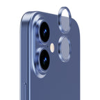 OptiRings - Apple iPhone 16, iPhone 16 Plus Camera Lens Protector - Blue, Right Angled Close Up View of Camera Lens Protector apply to the Phone