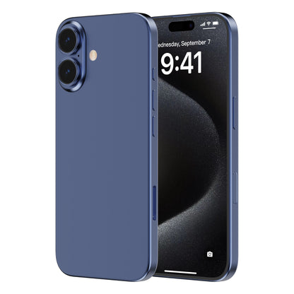 OptiRings - Apple iPhone 16, iPhone 16 Plus Camera Lens Protector - Blue, Side and Back View of the Phone with Camera Lens Protector applied