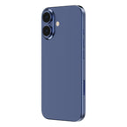 OptiRings - Apple iPhone 16, iPhone 16 Plus Camera Lens Protector - Blue, Left Angled Zoom Out View of Camera Lens Protector applied to the Phone