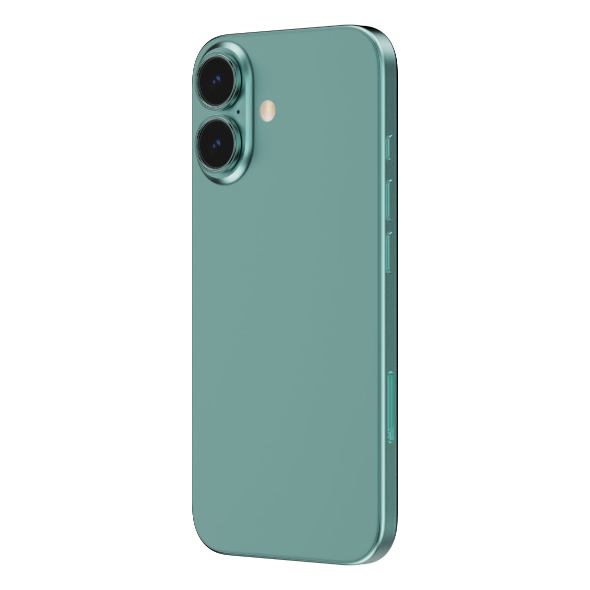 OptiRings - Apple iPhone 16, iPhone 16 Plus Camera Lens Protector - Green, Left Angled Zoom Out View of Camera Lens Protector applied to the Phone
