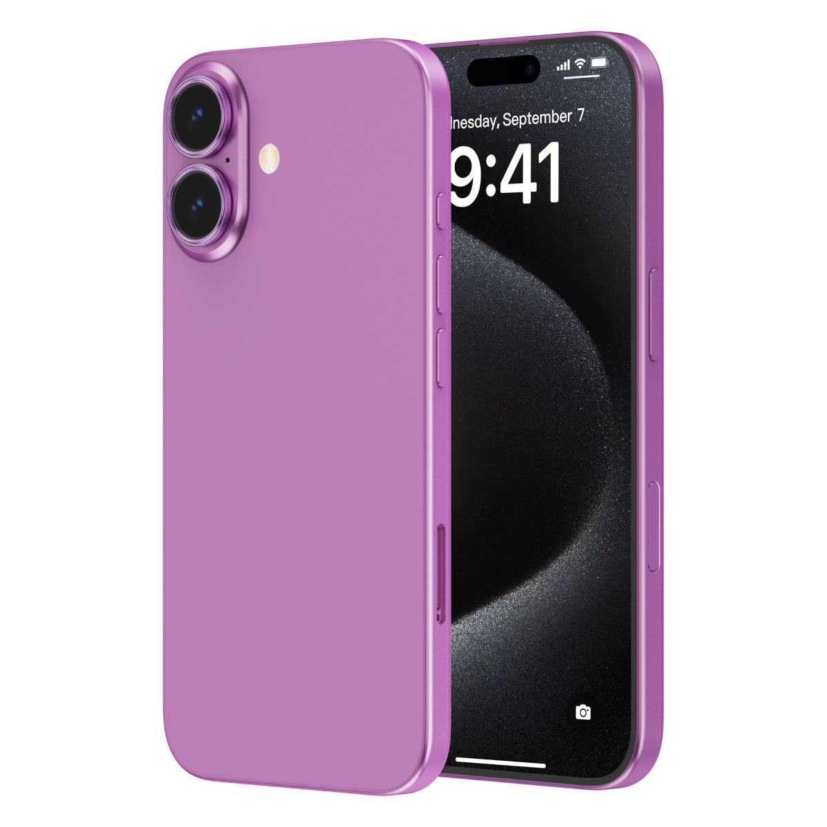 OptiRings - Apple iPhone 16, iPhone 16 Plus Camera Lens Protector - Pink, Side and Back View of the Phone with Camera Lens Protector applied