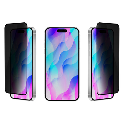 OptiGuard Eco Glass Privacy - Apple iPhone 16, iPhone 15 Screen Protector - Privacy Black, Different Angled View with Screen Protector applied on the Display of the Phone
