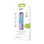 OptiGuard Eco Glass - Apple iPhone 16, iPhone 15 Screen Protector - Clear, showcasing product packaging in white