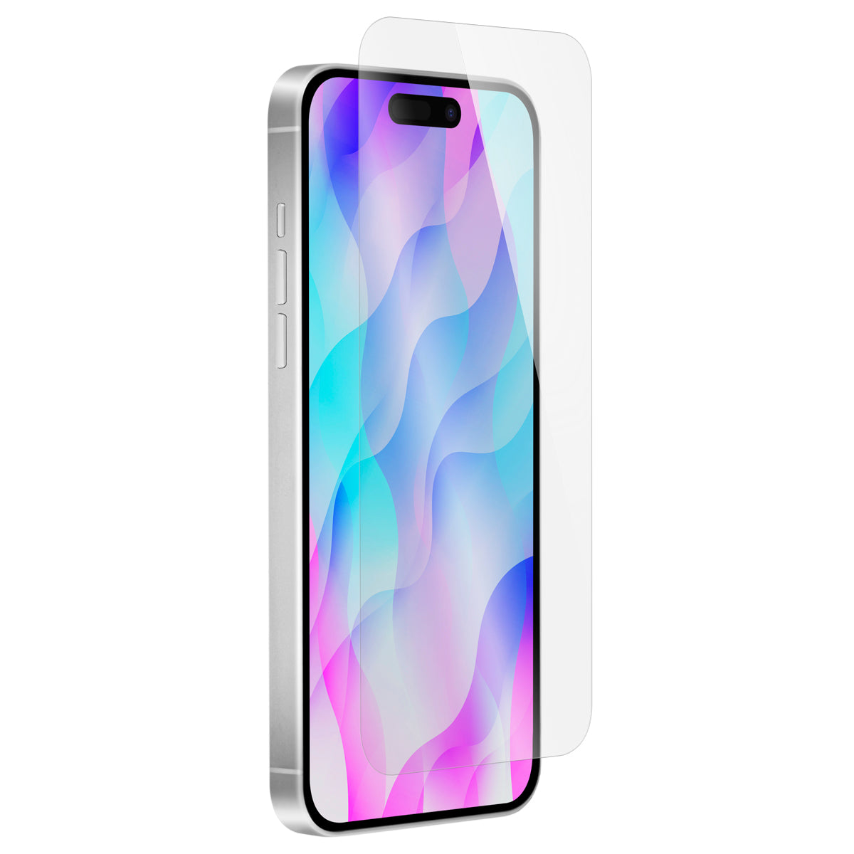 OptiGuard Eco Glass - Apple iPhone 16, iPhone 15 Screen Protector - Clear, Right  Angled Front View with Screen Protector applied on the Display of the Phone