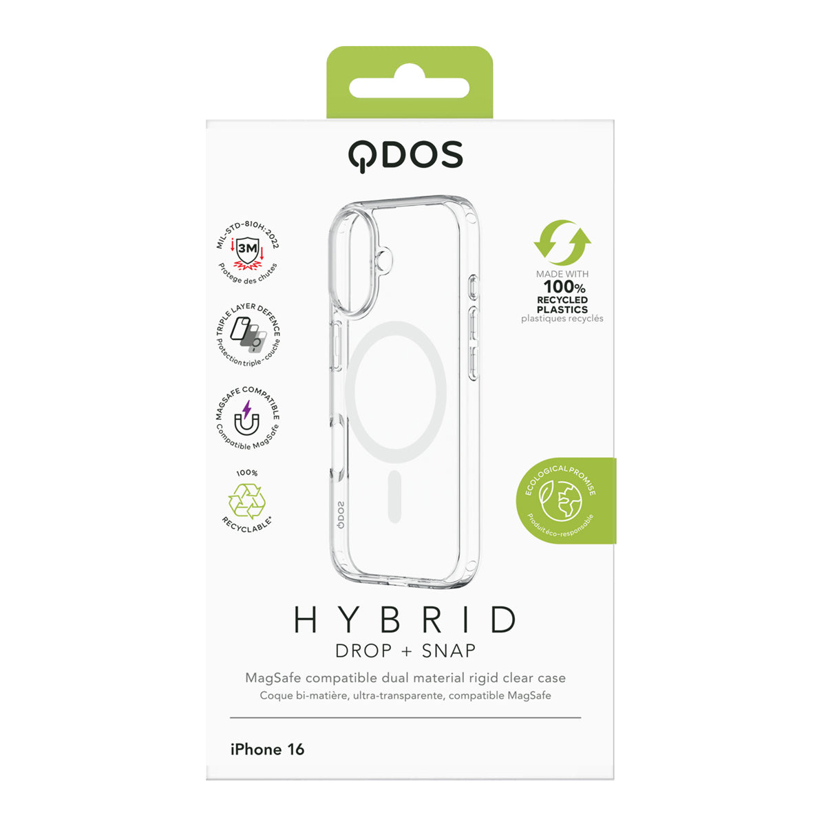Hybrid Drop + Snap - Apple iPhone 16 Case MagSafe Compatible - Clear, showcasing product packaging in white