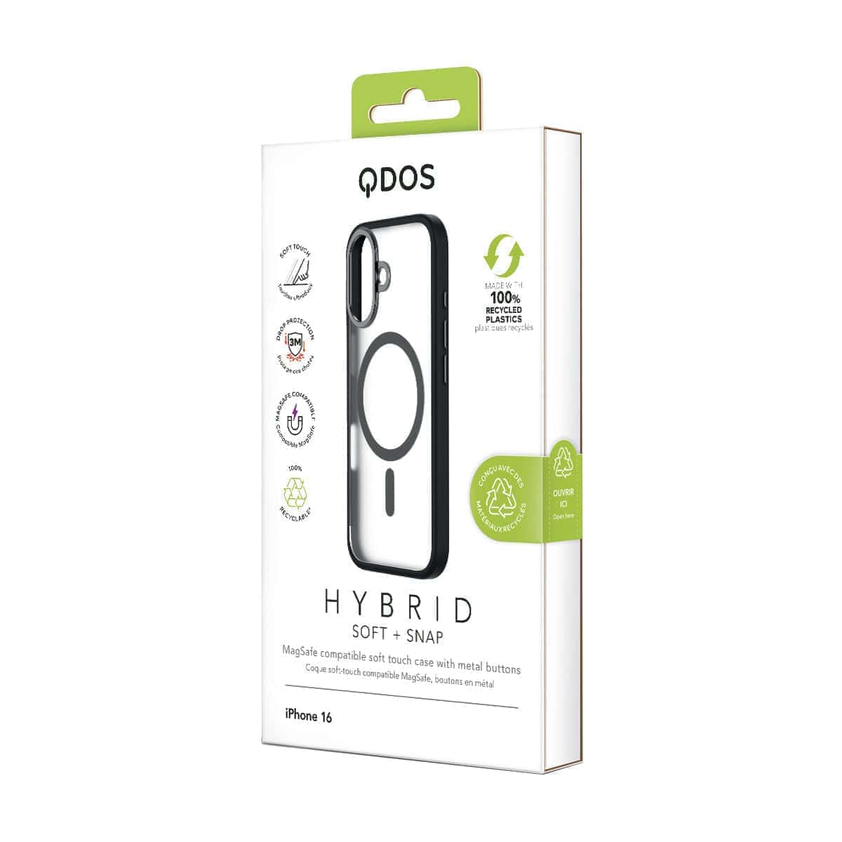 Hybrid Soft  + Snap - Apple iPhone 16 Case MagSafe Compatible - Clear Black, showcasing product packaging in white