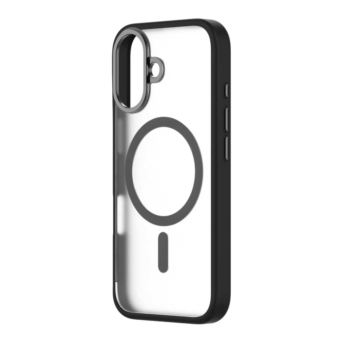 Hybrid Soft  + Snap - Apple iPhone 16 Case MagSafe Compatible - Clear Black, Angled Rear View Frosted  Back Without Phone