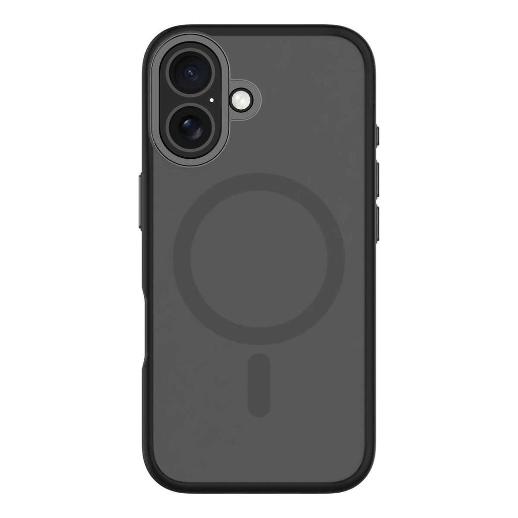 Hybrid Soft  + Snap - Apple iPhone 16 Case MagSafe Compatible - Clear Black, Angled Rear View Frosted  Back with Phone
