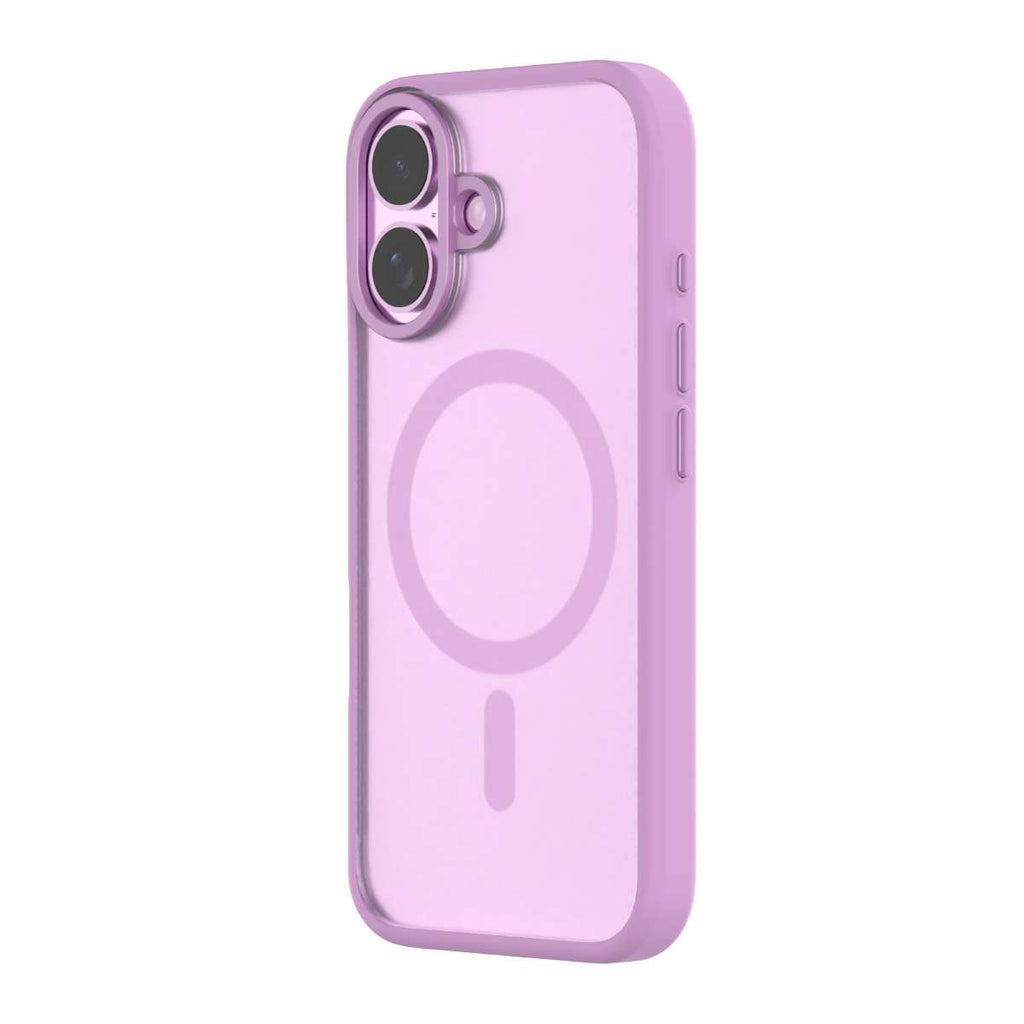 Hybrid Soft  + Snap - Apple iPhone 16 Case MagSafe Compatible - Clear Pink, Angled Rear View Frosted  Back with Phone