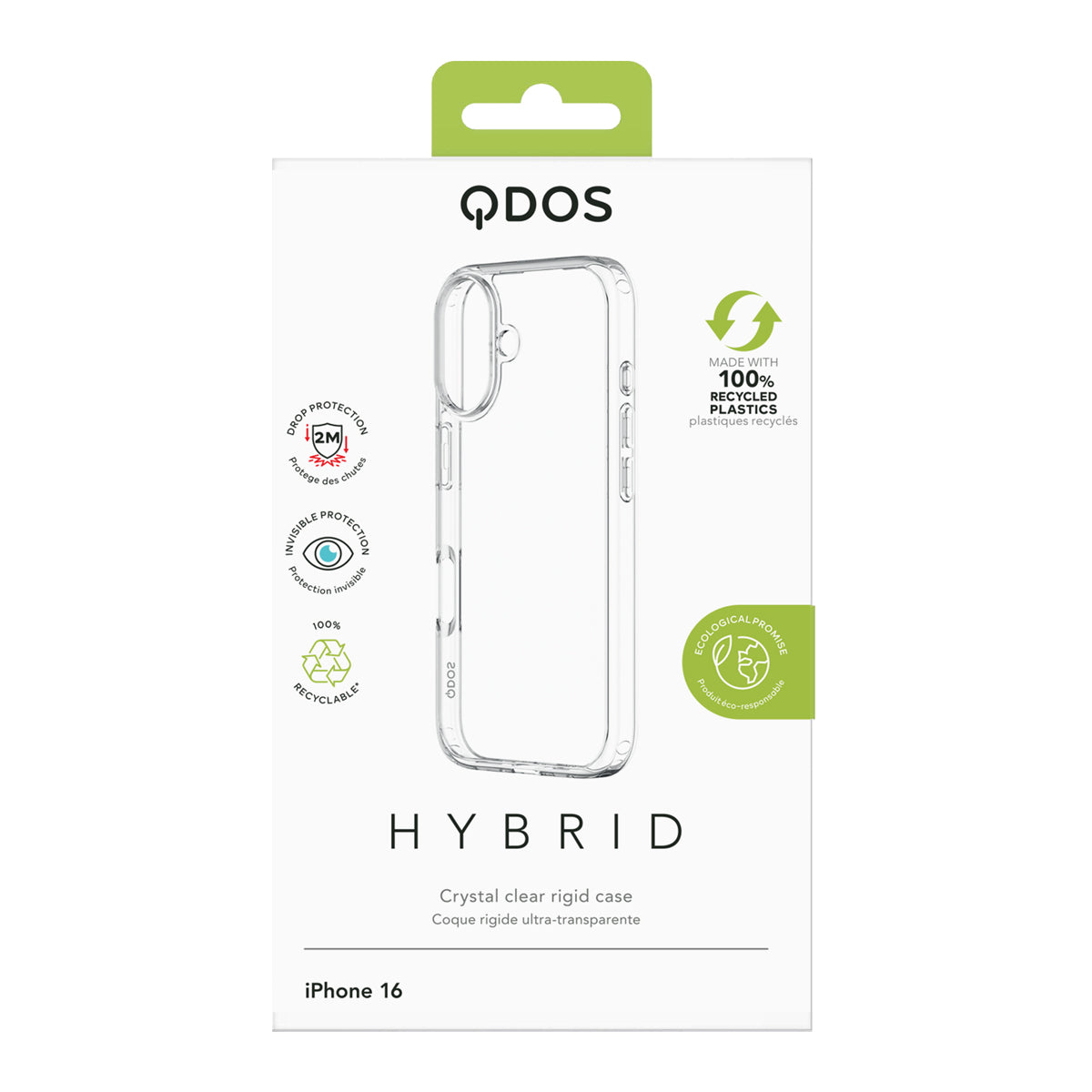 Hybrid - Apple iPhone 16 Case - Clear, showcasing product packaging in white