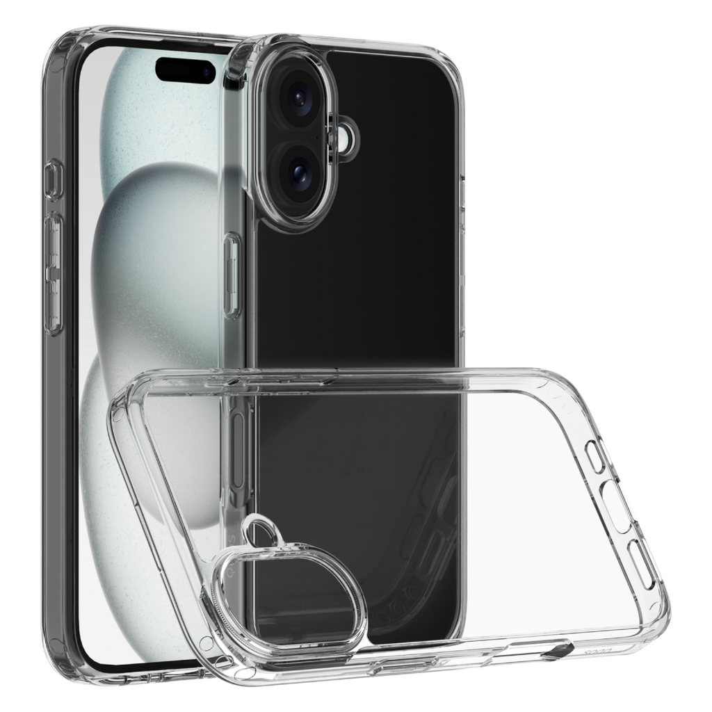 Hybrid - Apple iPhone 16 Case - Clear, Side and Back View with Screen Display