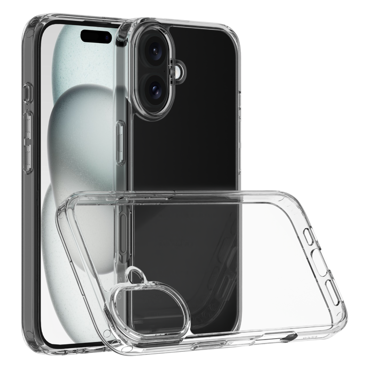 Hybrid - Apple iPhone 16 Case - Clear, Side and Back View with Screen Display