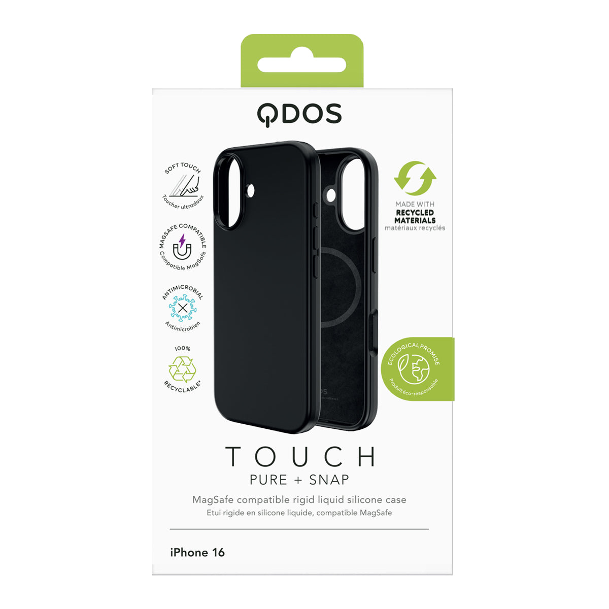 Touch Pure + Snap - Apple iPhone 16 Case MagSafe Compatible - Black, showcasing product packaging in white
