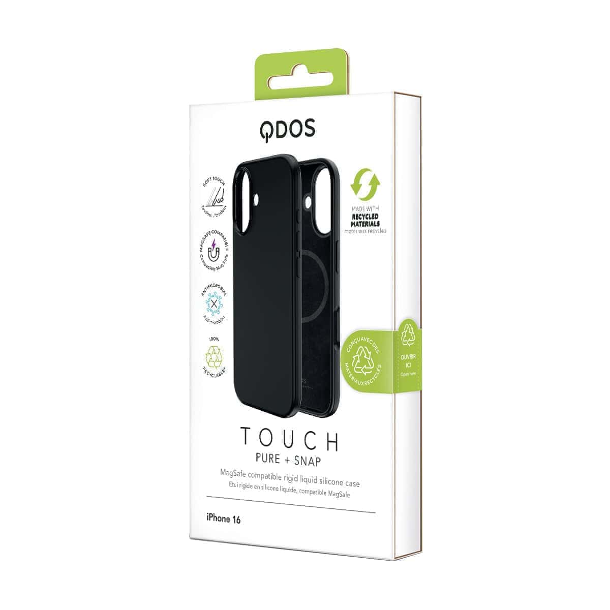 Touch Pure + Snap - Apple iPhone 16 Case MagSafe Compatible - Black, showcasing product packaging in white