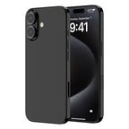 OptiRings - Apple iPhone 16, iPhone 16 Plus Camera Lens Protector - Black, Side and Back View of the Phone with Camera Lens Protector applied
