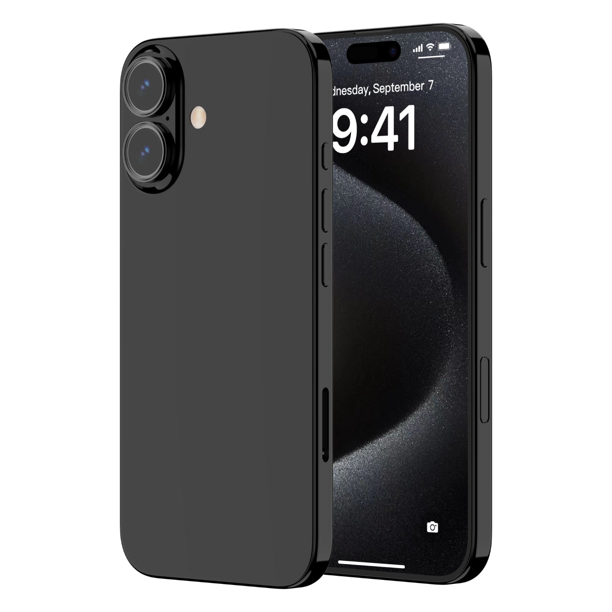 OptiRings - Apple iPhone 16, iPhone 16 Plus Camera Lens Protector - Black, Side and Back View of the Phone with Camera Lens Protector applied