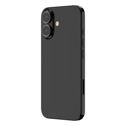 OptiRings - Apple iPhone 16, iPhone 16 Plus Camera Lens Protector - Black, Left Angled Zoom Out View of Camera Lens Protector applied to the Phone