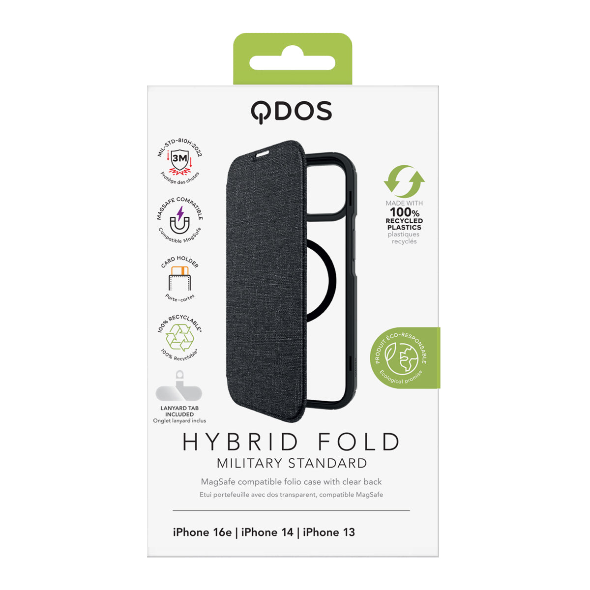 (GRS) Hybrid Fold | MIL STD - iPhone 17e | iPhone 16e | iPhone 14 | iPhone 13 Folio Case Magsafe Compatible - Clear