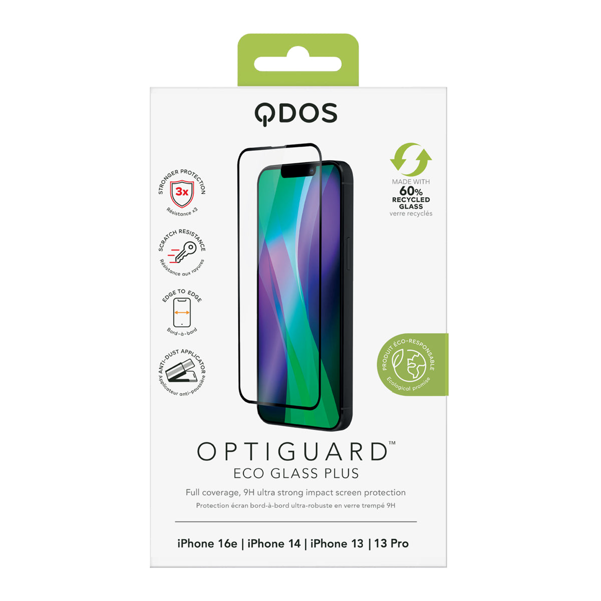 OptiGuard Eco Glass Plus - iPhone 16e | iPhone 14 | iPhone 13 | iPhone 13 Pro Screen Protector - Clear / Black Frame