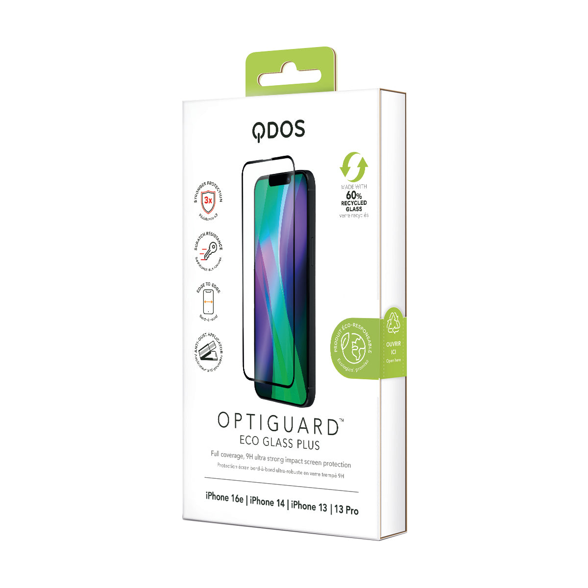 OptiGuard Eco Glass Plus - iPhone 16e | iPhone 14 | iPhone 13 | iPhone 13 Pro Screen Protector - Clear / Black Frame