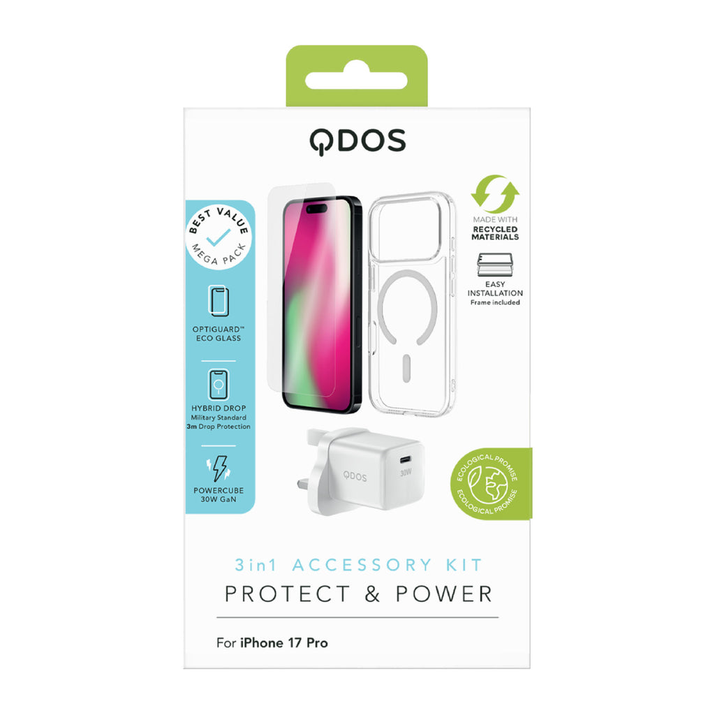 PROTECT & POWER PACK (UK Plug) | iPhone 18 Pro / 17 Pro - 3-in-1 Accessory Kit