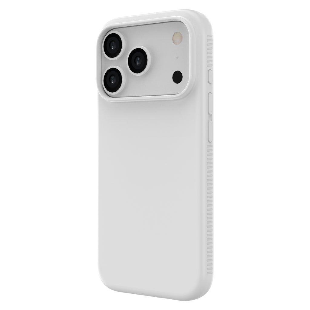 White phone case with a minimalist design on a white background