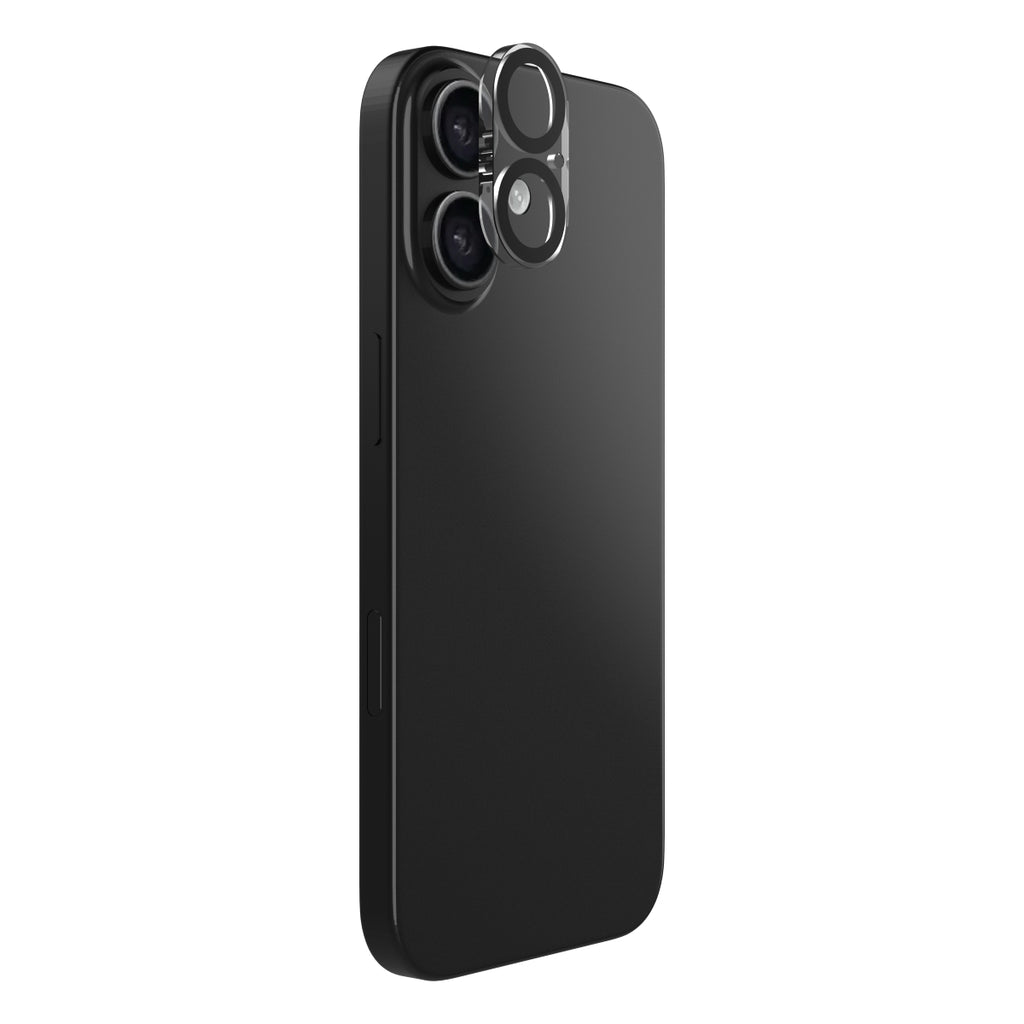 Black phone case with camera lens on a white background