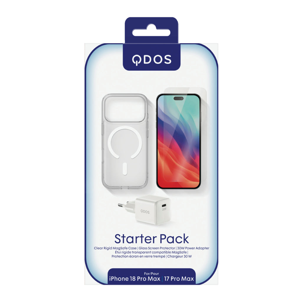 STARTER PACK (EU Plug) - iPhone 18 Pro Max | 17 Pro Max - HYBRID SNAP Case & OptiGuard ECO Glass & 30w EU PowerCube Bundle - White