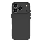 A matte black protective phone case shown from the back, designed with a raised camera module border and side button covers, displayed on a solid white background.