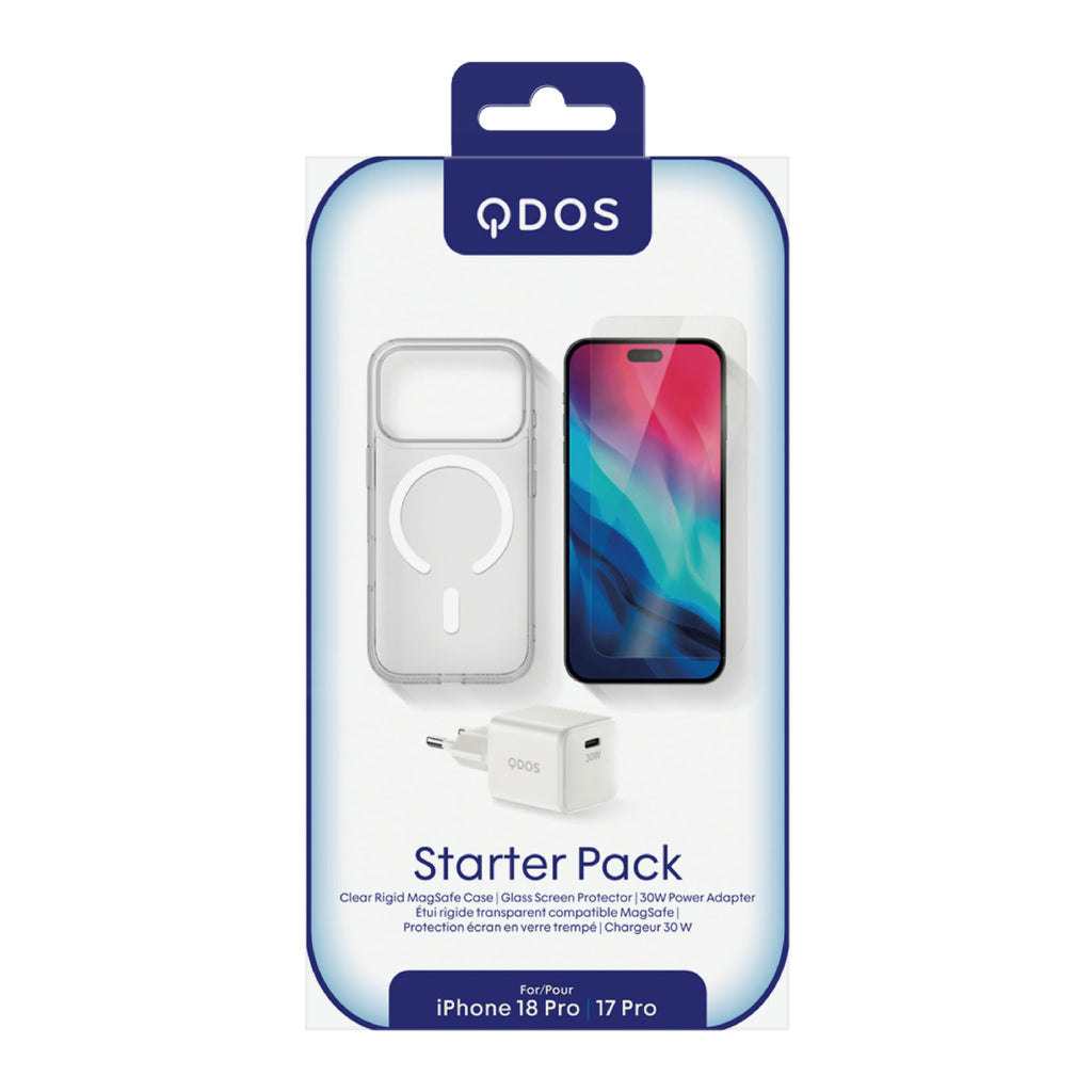 STARTER PACK (EU Plug) - iPhone 18 Pro | 17 Pro - HYBRID SNAP Case & OptiGuard ECO Glass & 30w EU PowerCube Bundle - White