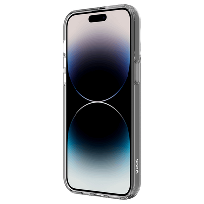Hybrid Force + Snap - Apple iPhone 14 Pro Case MagSafe Compatible - Clear, Angled Front View with Phone and Screen Display On