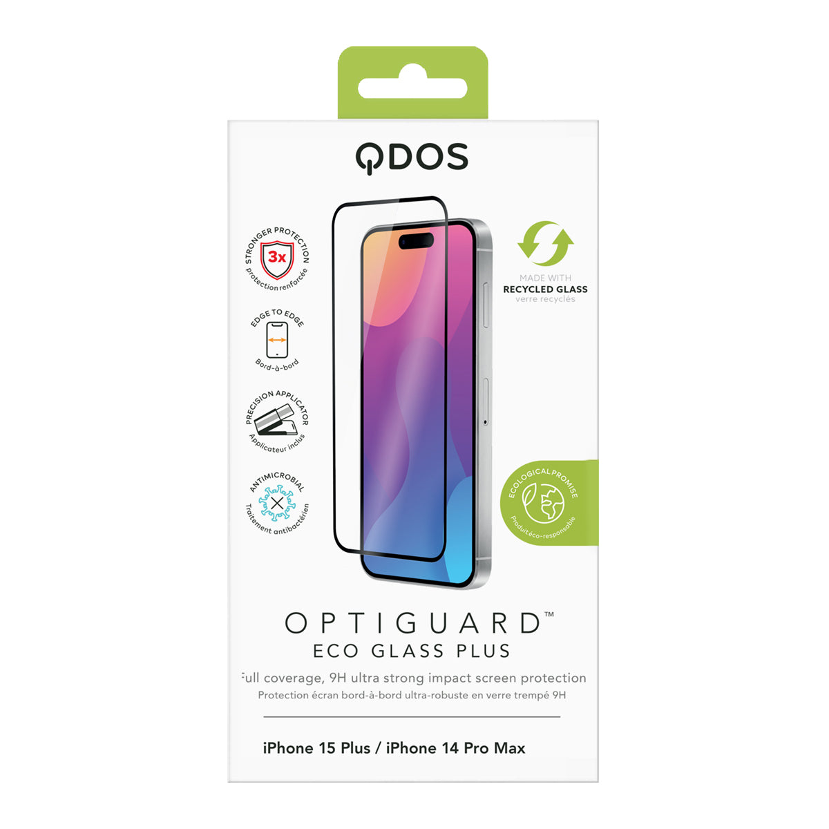 OptiGuard Eco Glass Plus - iPhone 15 Plus | iPhone 14 Pro Max Screen Protector - Clear | Black Frame