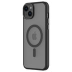 Hybrid Soft + Snap - Apple iPhone 15 Plus Case MagSafe Compatible - Clear Black, Angled Rear View Frosted  Back with Phone