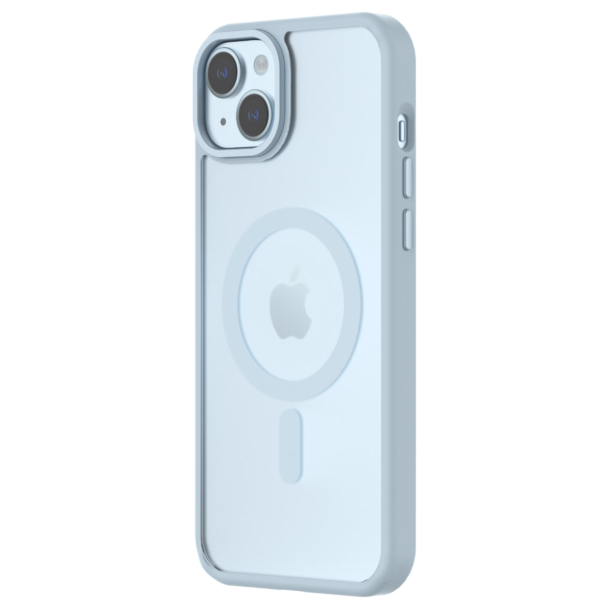 Hybrid Soft + Snap - Apple iPhone 15 Plus Case MagSafe Compatible - Clear Blue, Angled Rear View Frosted  Back with Phone