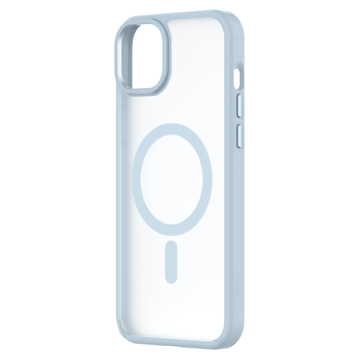 Hybrid Soft + Snap - Apple iPhone 15 Plus Case MagSafe Compatible - Clear Blue, Angled Rear View Frosted  Back Without Phone