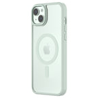 Hybrid Soft + Snap - Apple iPhone 15 Plus Case MagSafe Compatible - Clear Green, Angled Rear View Frosted  Back with Phone